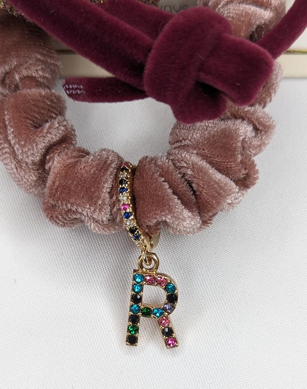 R Initial Charm with Scrunchies Ponytail Hair TIe Set